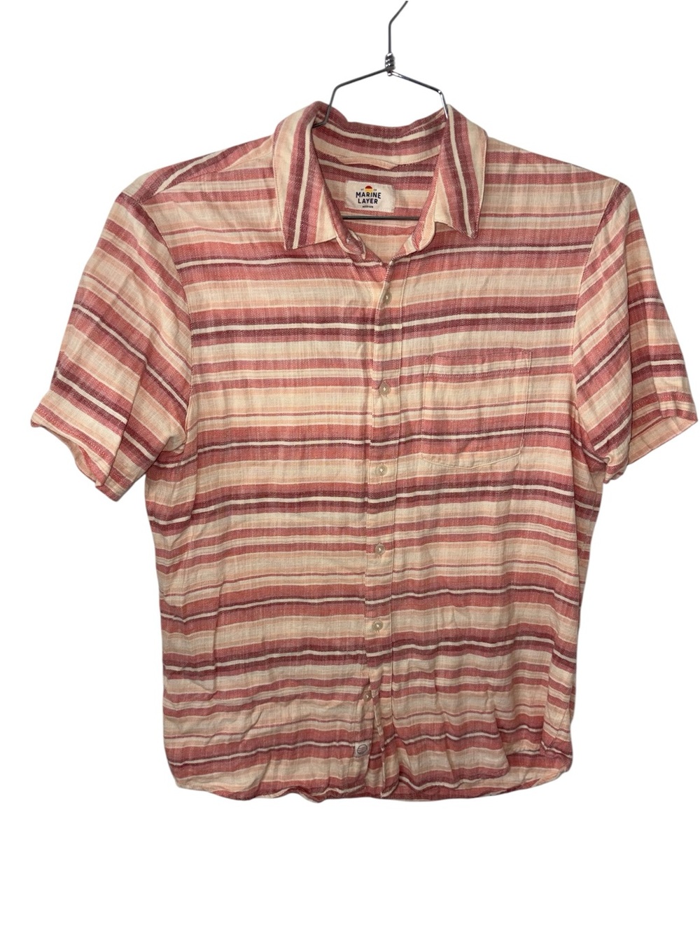 Marine Layer Mens Red Orange Striped Short Sleeve Button Down Shirt Medium 14122